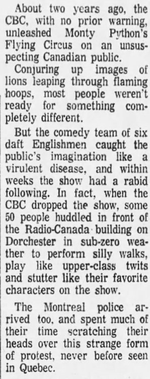 oldshowbiz: Montreal Police attempt to disperse Monty Python fans. 1973.