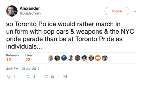 allthecanadianpolitics:Good thread on the Toronto Police/Black Lives Matter/Pride Toronto by @purple