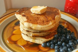 im-horngry:  Vegan Pancakes - As Requested! XFluffy Pancakes with Hot Maple Syrup &amp; Butter!