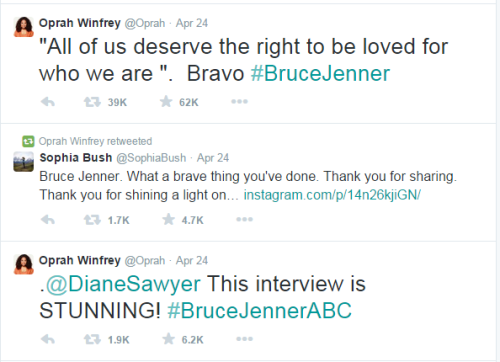 Oprah Winfrey, Boy George and Billie Jean King tweet in support of Bruce JennerSee more tweets here: