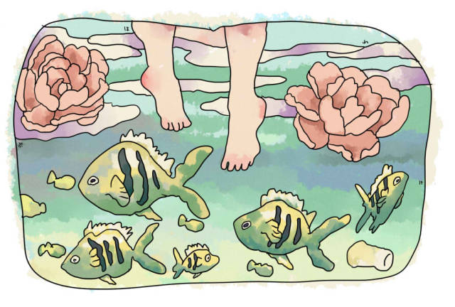 #foot#fish#flower#water#drawing#illustration#my art#green#pink