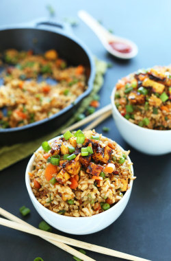 justfoodsingeneral:  Vegan Fried Rice“Easy, 10-ingredient vegan fried rice that’s loaded with vegetables, crispy baked tofu, and tons of flavor! A healthy, satisfying plant-based side dish or entrée.”