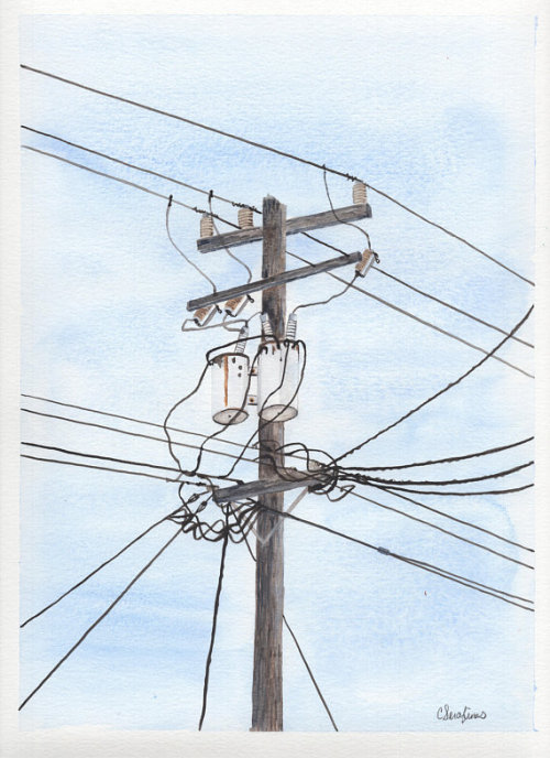 Power Lines Original Watercolor Painting //TheColorfulEngineer