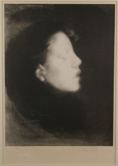 mybluewindow:Eugene Carriere - Lithograph, “Female profile with eyes closed and open mouth”.