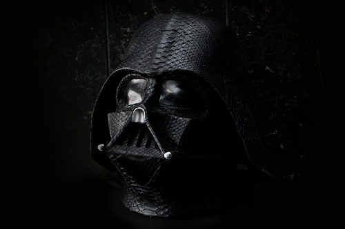 One-of-kind Darth Vader helmet made from black Python and 24k gold.