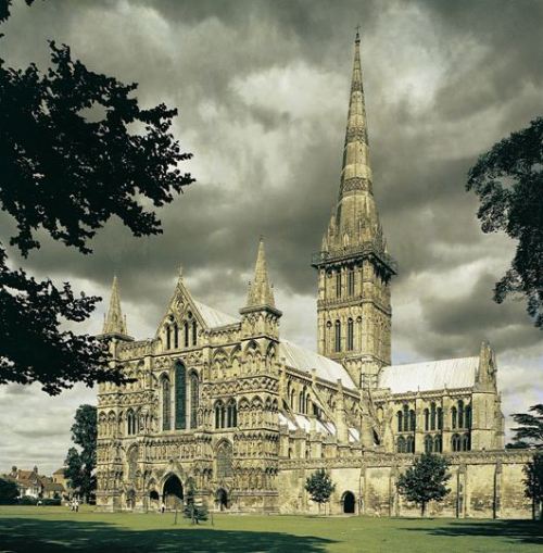 Salisbury Cathedral (view from the southwest), England, 1220-1258; west façade completed 1265