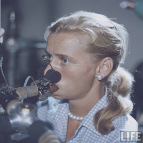 Pilot Jerrie Cobb undergoing fitness tests as part of the Mercury 13 (Ralph Crane. 1960?)