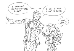 kisskicker:  BECAUSE YOU CAN’T PEACOCK WITHOUT FEATHERS, M8Tony shows off the exemplar outfit and Secroi is awed by his Hot Dad powers.