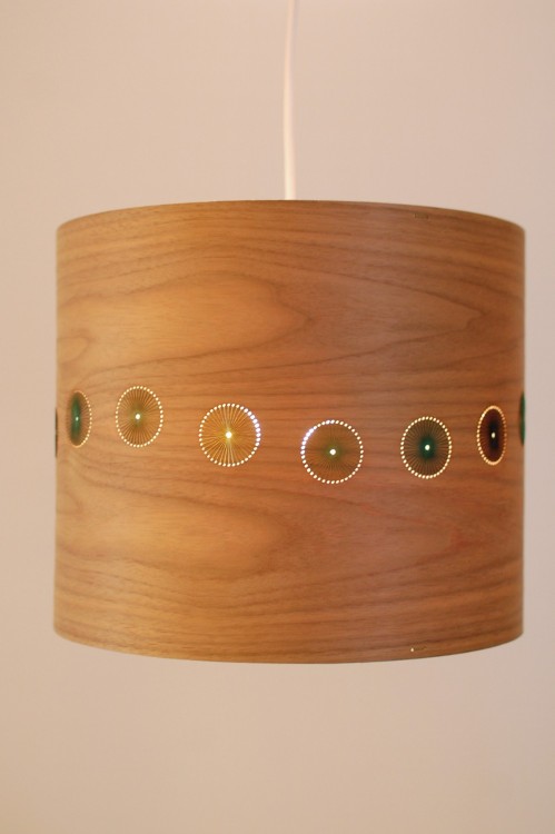 Jane BleaseEmbroidered veneer lampshades and wall lamps.