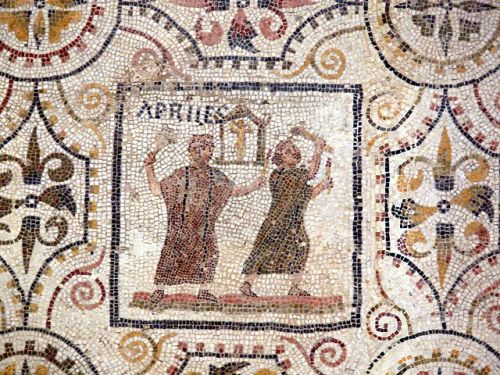 interretialia:honorthegods:April, fragment of a mosaic with the months of the year. First half third