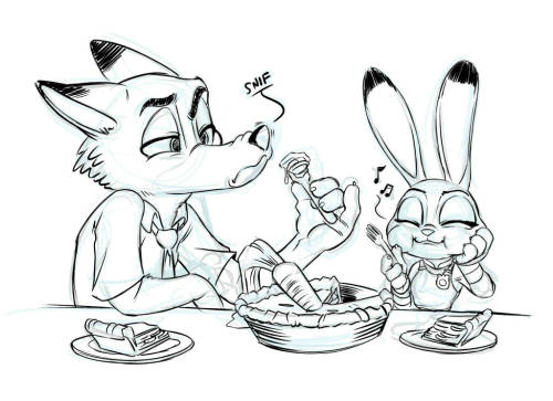 Quick sketch in celebration of Pi (3.1416) day, the two take the time to enjoy a nice carrot pie.…. I’m thinking Nick was hoping for blueberry pie.PS: Go watch Zootopia… again. 