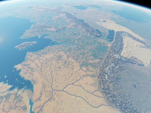 thenthdoctor:  Middle Earth from Space!  These brilliant people have created a series of images of Middle Earth if it was seen from space…or from Valinor, I suppose. Check them out: http://www.me-dem.me.uk/ 