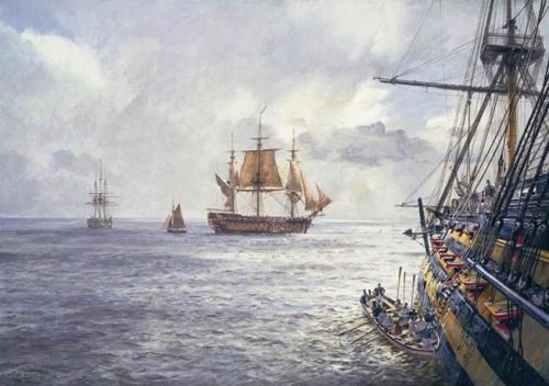 hms-surprise:  ‘“HMS Agamemnon” - Nelson’s first flagship leads the squadron, Mediterranean, 1796’  Geoff Hunt