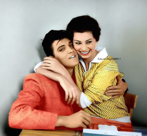 Sophia Loren and Elvis Presley, 1958.  . . . . . . #SophiaLoren #ElvisPresley #1950s  #oldhollywood 