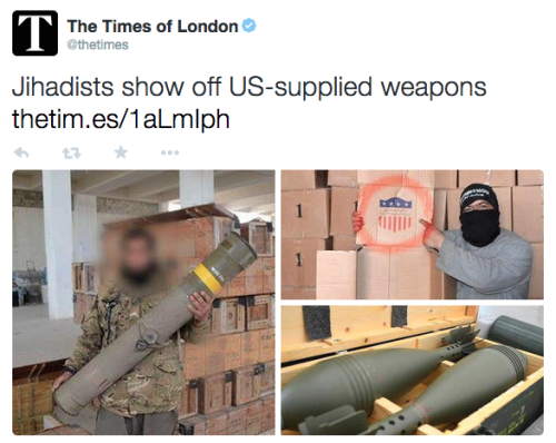 kingofhispaniola:wild-conspiracy-theories:Jihadists show off US-supplied weapons *sips tea*