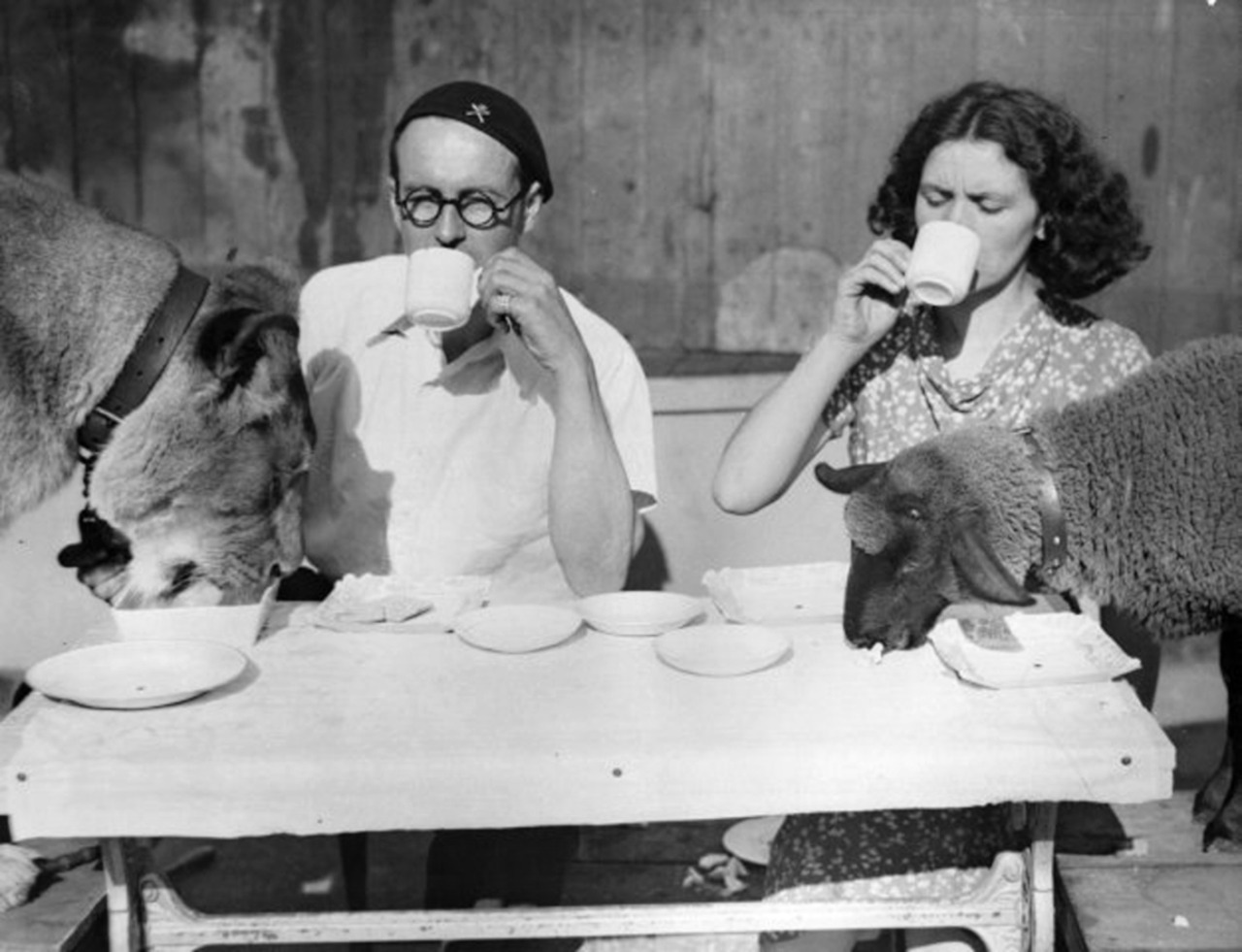 Tornado Smith, the Wall of Death rider from Southend, and his wife having tea with