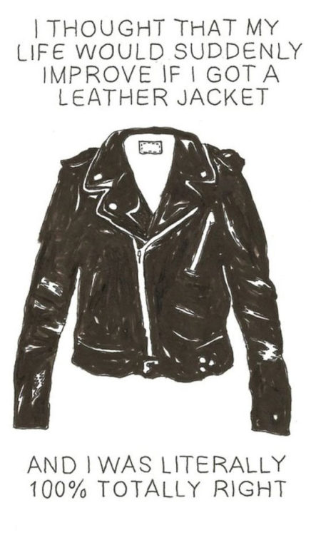 the-voice-of-light-city:[id: drawing of a kickass-looking leather jacket with the caption ‘I THOUGHT