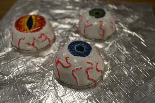 EYES, SCULPEY EYES! I needed a break, so I made eyes. I wanted to try making the iris instead of just painting it. Sculpey base, acrylic color, and a clear casting epoxy for the covering