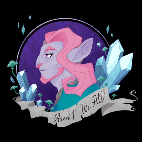 candyfoxdraws: Aren’t we? [image description: a drawing of Caduceus from the shoulders up in p