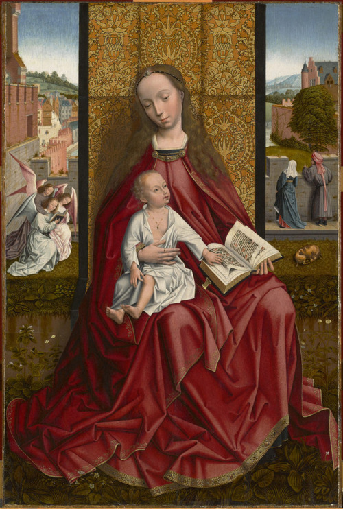 loumargi:The Virgin and Child Enthroned (c.1500). Master of the Embroidered Foliage (South Netherlan