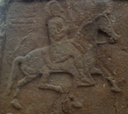 earlyscotland:A mounted Pictish warrior in a battle scene carved on a sculptured stone in the church