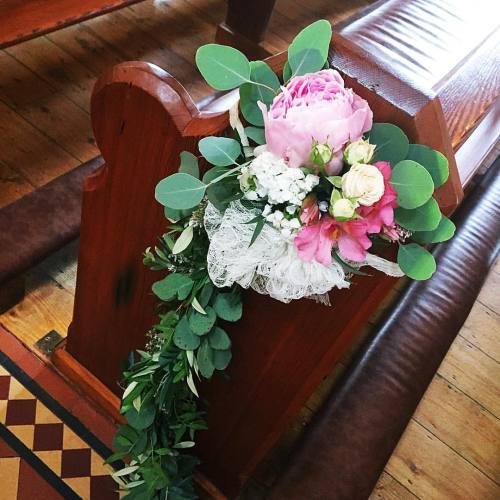 Gorgeous #pink #peony wedding in Glounthane Church today! Lots of #eucalyptus swags too. #weddingflo