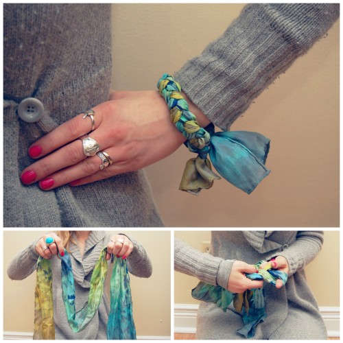 DIY No Sew No Cut Braided Scarf Bracelet Tutorial from Denji. If you don’t have a skinny light