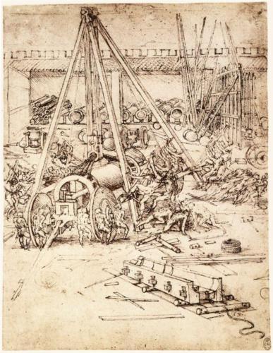 Sketch of a cannon foundry, Leonardo Da Vinci, circa 1487.