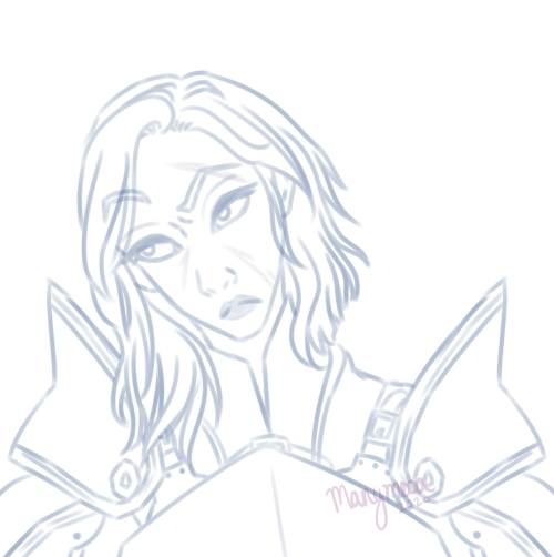 manymooa:wip sketch of my warden cousland from origins, never drawn her before or anything dragon ag