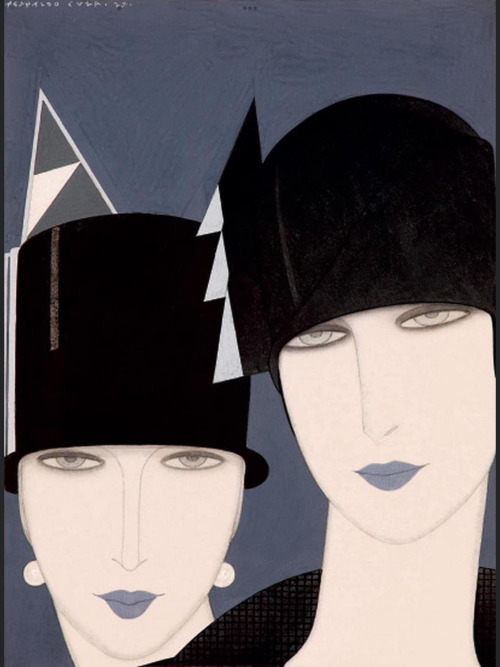 Reynaldo Luza, ad illustration for Madame Agnès hats, Harper’s…