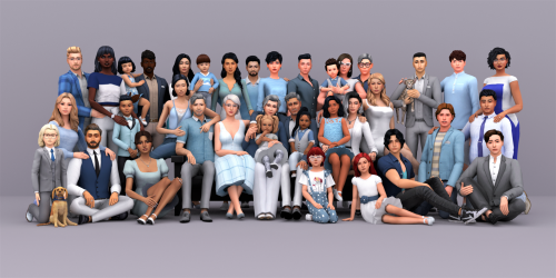 {goldoradove} Big Happy FamilyYes, you read that right. Yes, I’m insane. Yes, it is possible to pose that many sims.
• 39 poses total (27 t-e, 5 child, 5 toddler, 1 cat, 1 small dog)
• some poses require skirts
• teleport mod
• pose player
• TOOL mod...