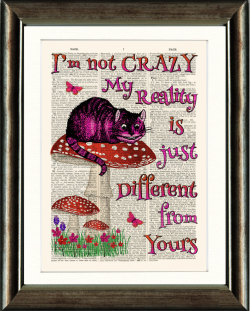 thecatart:  Alice in Wonderland vintage book page print Cheshire Cat Crazy Quote Buy 3 Choose 1 FREE cat pictures art