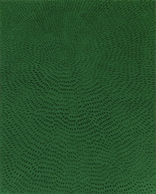 JENNIFER GUIDI Green (Green Sand SF #1F Mandala, Green Ground), 2017Sand and acrylic on linen, 92 x 