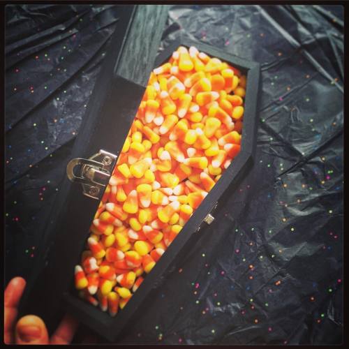 Omg. #candycorn #halloween #justlittlegoththings #coffinbox #gifts (at San Francisco, California)