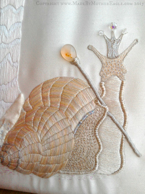 pardalote:The Queen of Snails by Mother EagleVia Flickr:Original freehand hand embroidery, cotton