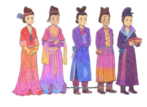 Various hanfu in Tang Dynasty by golo_高佬. These cute pictures are actually in line with archeologica