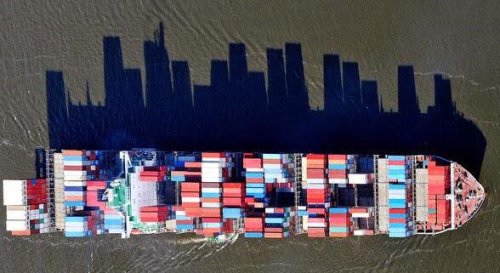 arfew:  sixpenceee:  Cargo ship shadow reminiscent of a city skyline.   Image credit: Alamy  Shipping containers are honestly my favourite. Thank you for this 