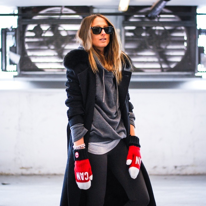 Go Team Canada!
It’s fun to wear official Olympic apparel with sporty separates. I kept my palette simple with greys and black. The pop of colour: red mittens! Don’t be afraid to wear your Olympic gloves even with the most elegant of outfits - after...