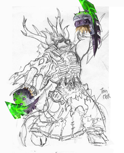 my shaman and his totem friendsmy headcanon is that he is friends with my warlock but thinks that he