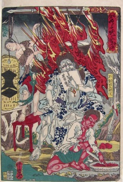 zombienormal:  (1831 - 1889) Fiery God Fudo and Assistants, Kawanabe Kyosai, 1874, Oban.  Via Toshidama-Gallery. 