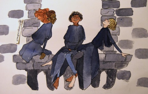 prongsiedraws:Rose Granger-Weasley, Albus Potter and Scorpius MalfoyThey can be a bit daredevil sitt