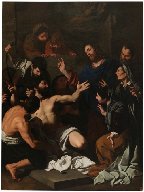 thethreerobbers:  Pietro Novelli (1603-1647), The raising of Lazarus (1635-40)