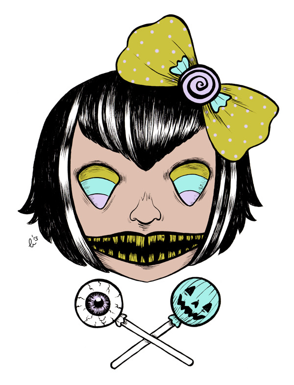 funnyskullgrin:  Some spooky little candy ladies for Halloween. Brush pens, digital