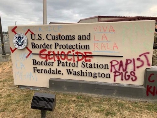 Vandalised Border Patrol station following an anti-ICE protest in Ferndale, Washington.