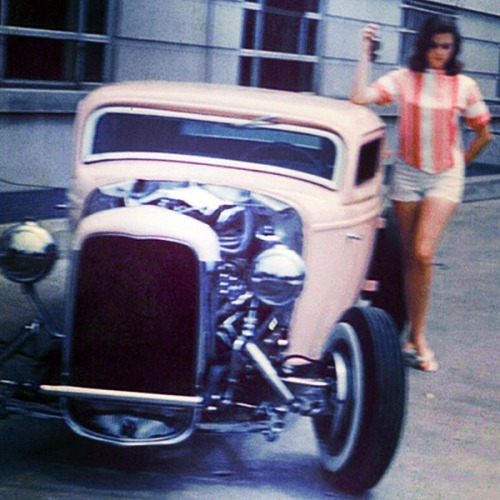 Little Deuce Coupe / 1960’s babe and her pink 1932 Ford Model B 3-window coupe hot rod.