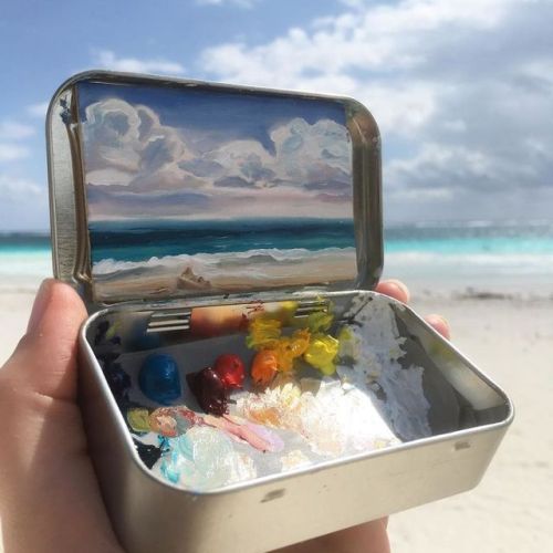 drowninginanhourglass: culturenlifestyle:Stunning Miniature Landscape Paintings on Mint Tins      