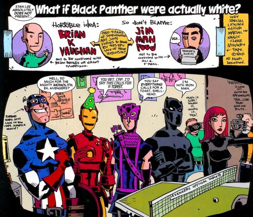 brianmichaelbendis:What if Black Panther were actually White? by Brian K. Vaughan and Jim Mahfoodfro