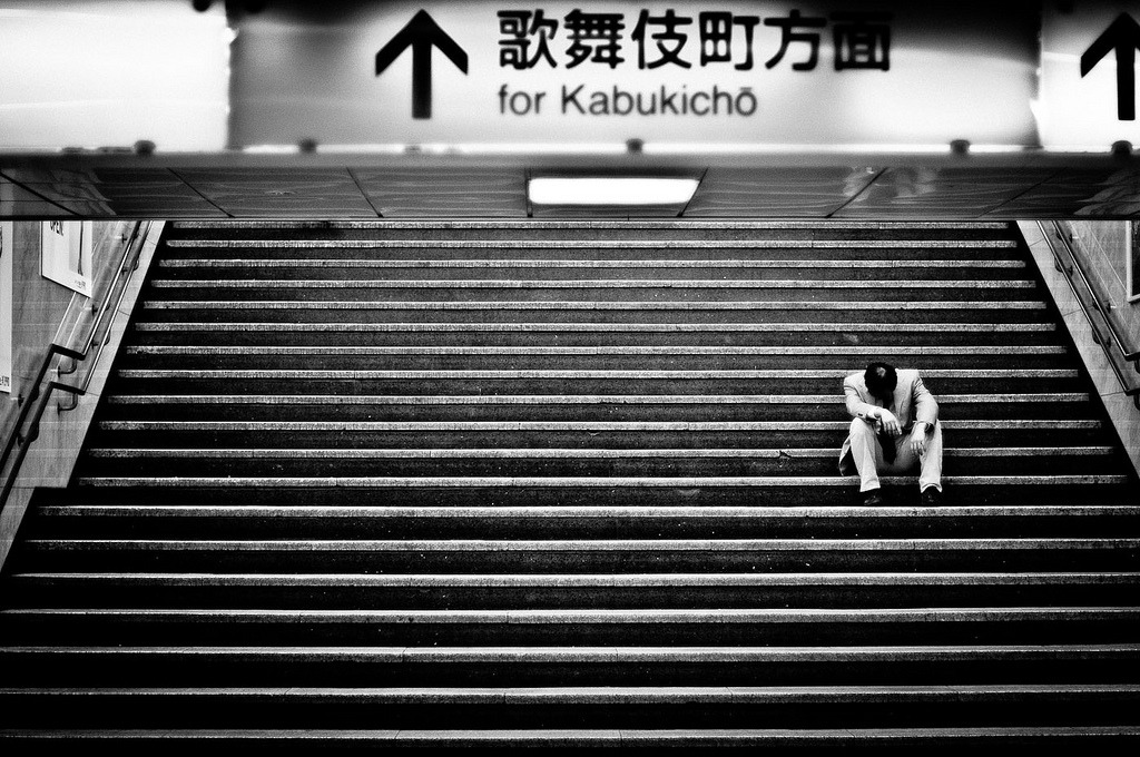 black-and-white:  [160yen - A day on the Yamanote line] - Shinjuku Station - 00:54