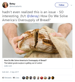 black-to-the-bones: We have millions of people, who don’t have anything to eat. How do we solve America’s Oversupply of bread problem? Honestly the way this is phrased shows they really mean “how can we get profit out of overproduction?” 