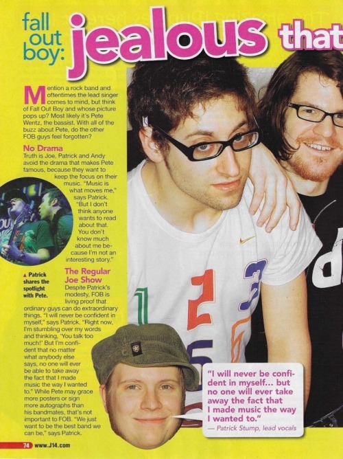 fameinfamy: Jealous that Pete’s so popular? Fall Out Boy in J-14, 2007